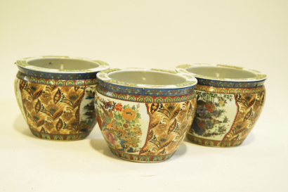 Three Chinese 20th century painted 'figural' small pots