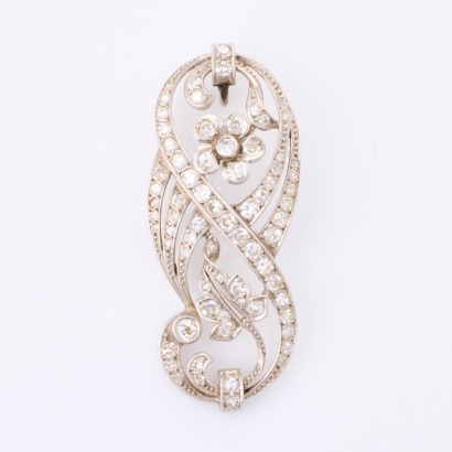Platinum, Antique, Handmade,1.00ct Diamond Swirl Pendant