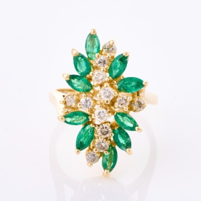 14ct Yellow Gold, 1.20ct Emerald / .50ct Diamond Ring