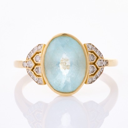 14ct Yellow Gold, 2.85ct Aquamarine / .11ct Diamond Ring