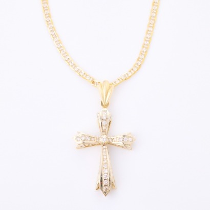 14ct Yellow Gold, .66ct Diamond Set Cross on 60cm, 10ct Yellow Gold Chain