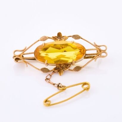 10ct Yellow Gold, Antique Brooch with Yellow Paste