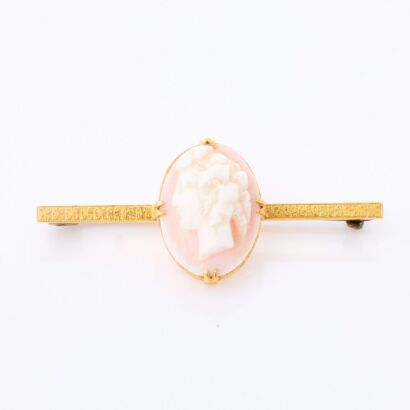 18ct Yellow Gold, Vintage, Shell Cameo Brooch
