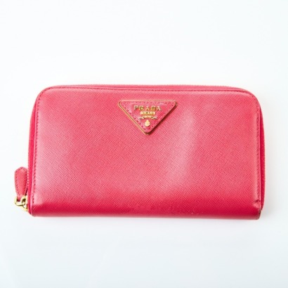 Prada Peonia Saffiano Zip Around Wallet