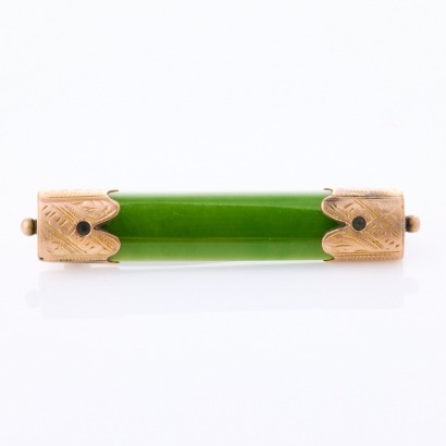 9ct Rose Gold, Vintage, Green Stone Brooch