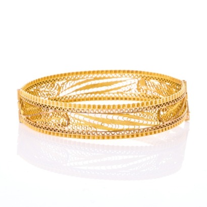14ct Yellow Gold, Hinged Filigree Bangle