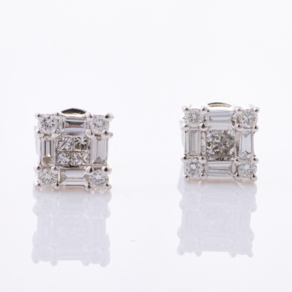 18ct White Gold, .47ct Diamond Set Square Cluster Earrings