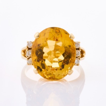 14ct Yellow Gold, 14mm x 12.3mm Citrine / .18ct Diamond Ring