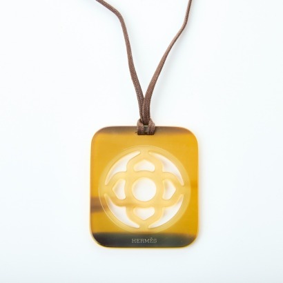 Hermès Horn and Yellow Lacquer Pendant with Box