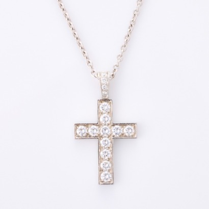 Platinum, 1.00ct Diamond Set Cross on 42cm Platinum Chain