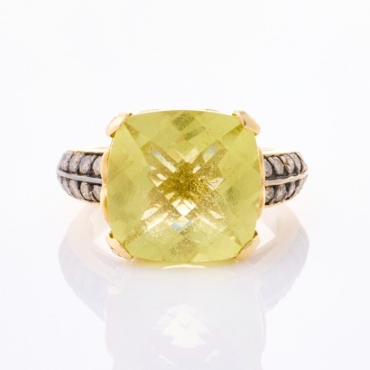 Le Vian 14ct Yellow Gold, 13mm Lemon Quartz / .53ct Diamond Ring