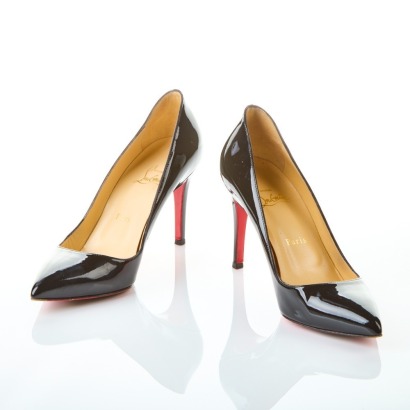 Christian Louboutin, Pigalle 85 Black Patent Pumps, Size 38