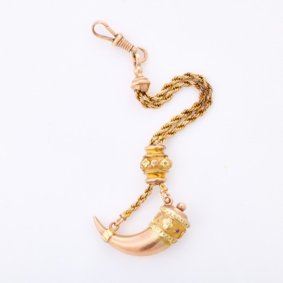 9ct Yellow Gold, Antique, 11cm Gold Albertina Slide Fob Chain