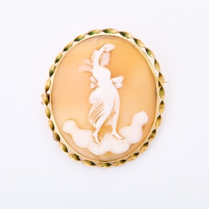 10ct Yellow Gold, Vintage, Shell Cameo, Dancing Lady