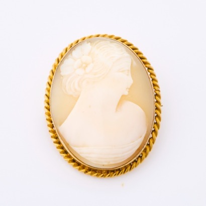 9ct Yellow Gold, Vintage, Shell Cameo, Woman's Profile
