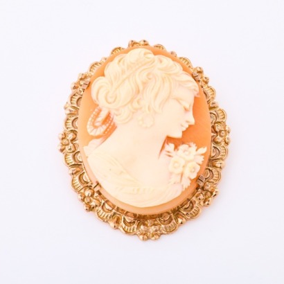 9ct Yellow Gold, Vintage, Shell Cameo, Woman's Profile