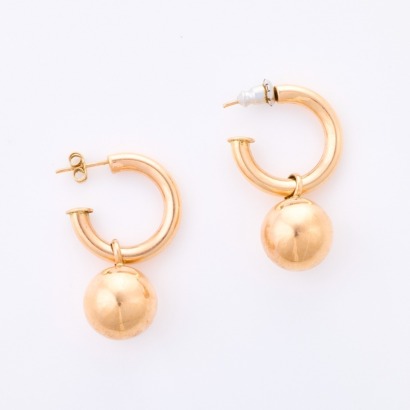 9ct Rose Gold, Hollow Hoops with Ball Hanger Charms