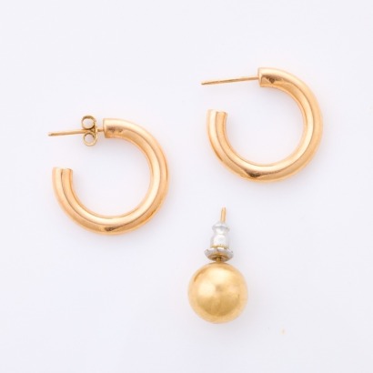 9ct Rose Gold, Hollow Hoops and One Ball Stud Earring