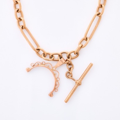 9ct Rose Gold, Vintage, 47cm Fob Chain with T bar and Spinner Cap