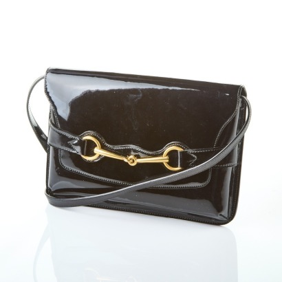 Gucci Black Patent Leather Horsebit Clutch Bag