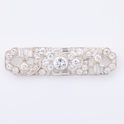 Platinum, Fine, Art Deco, .3.22ct Diamond Bar Brooch