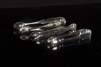 Three Georgian and Victorian Pairs of Sterling Silver Sugar Tongs