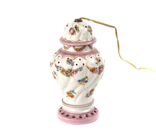 An Italian Porcelain Hand Painted 1930s Night Lamp/Pomade Pot