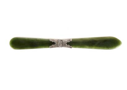 A Silver Mounted Nephrite Jade Paper Knife