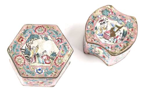 Two Chinese Cantonese Small Enamel Lidded Boxes C. 1900