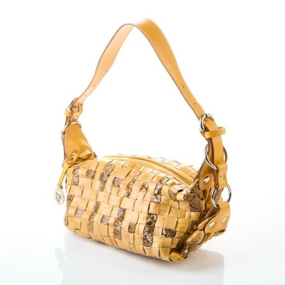 Piero Guidi Tan Textured Woven Leather Bag
