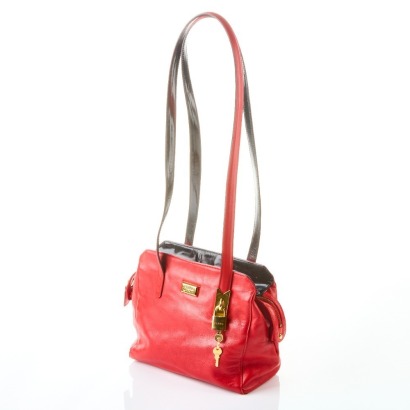 Gianfranco Ferre, Two-Tone Red Black Leather Shoulder Bag