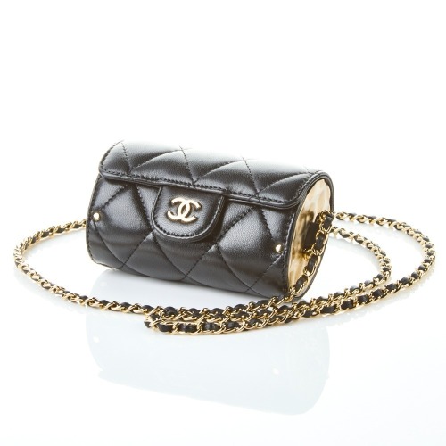 Chanel Black Lambskin Quilted Cardholder with Chain