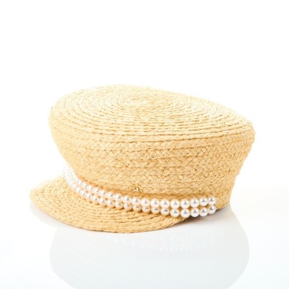 Chanel Straw Cap with Pearls, Size M