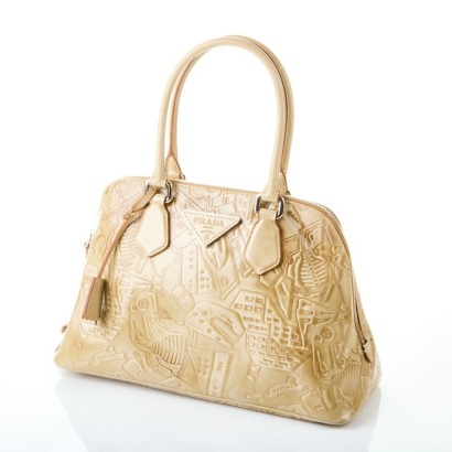 Prada Beige Leather Print Bag with Box