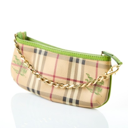 Burberry, Apple Green Beige Haymarket Check Coated Canvas Clutch Bag
