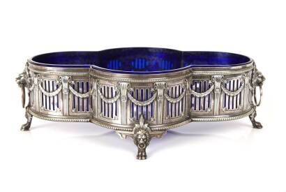 A Fine Blue Glass and WMF German Silver Plated Table Trough