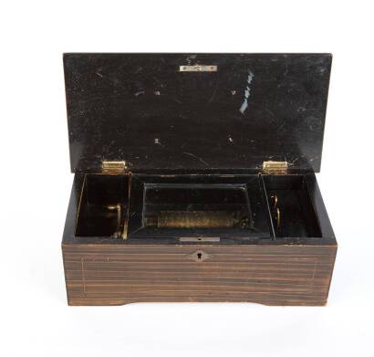 A Victorian Cylinder Music Box in Simulated Rosewood Case