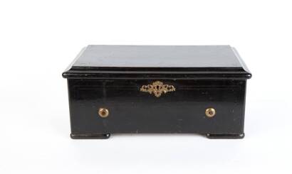 A Victorian Swiss Cylinder Music Box in Black Lacquered Case, C.1885