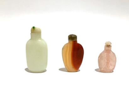 Chinese Snuff Bottles - Set of 3 (Jade, Agate and Pink Crystal)