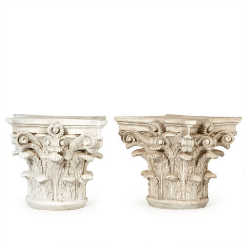 A Pair of Corinthian Column Cap Pedestals