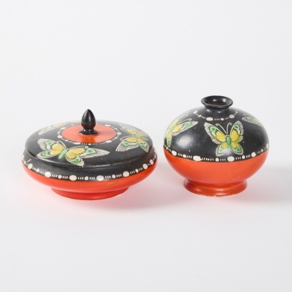 A Shelley Ceramics Lidded Jar and Vase with Butterfly Design