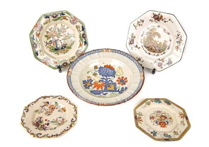 Four Mason Patent Ironstone Plates and a Soup Dish