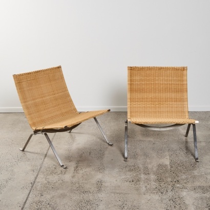 A Pair of PK22 Wicker Chairs by Paul Kjaerholm for Fritz Hansen Denmark