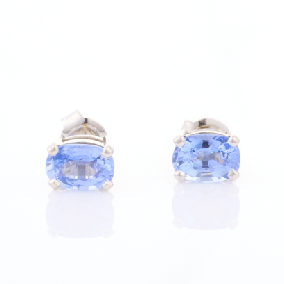 18ct White Gold, Handmade 2.89ct Sapphire Stud Earrings