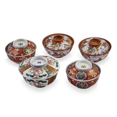 Imari Lidded Bowl- Set of 3 & Kutani Lidded Bowl - Set of 2