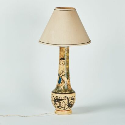 A Large Hand Painted Ceramic Desk Lamp