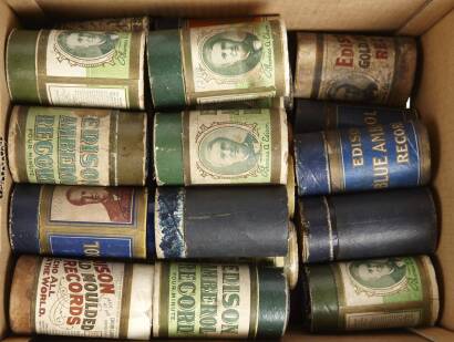 A Box of Vintage Edison Blue Amberol Cylindrical Records