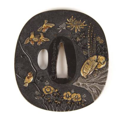 A Large and Rare Japanese Edo Period Tsuba by Ichinomiya Nagastune, Dated 1781