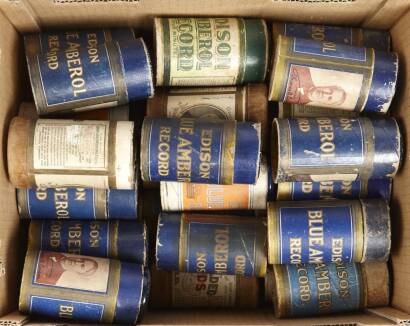 A Box of Vintage Edison Blue Amberol Cylindrical Records