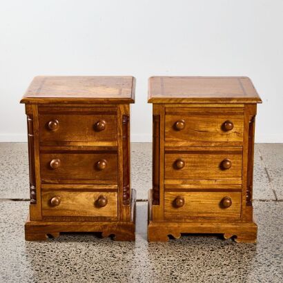 A Pair Of Walnut Bedsides With Pillar Columns